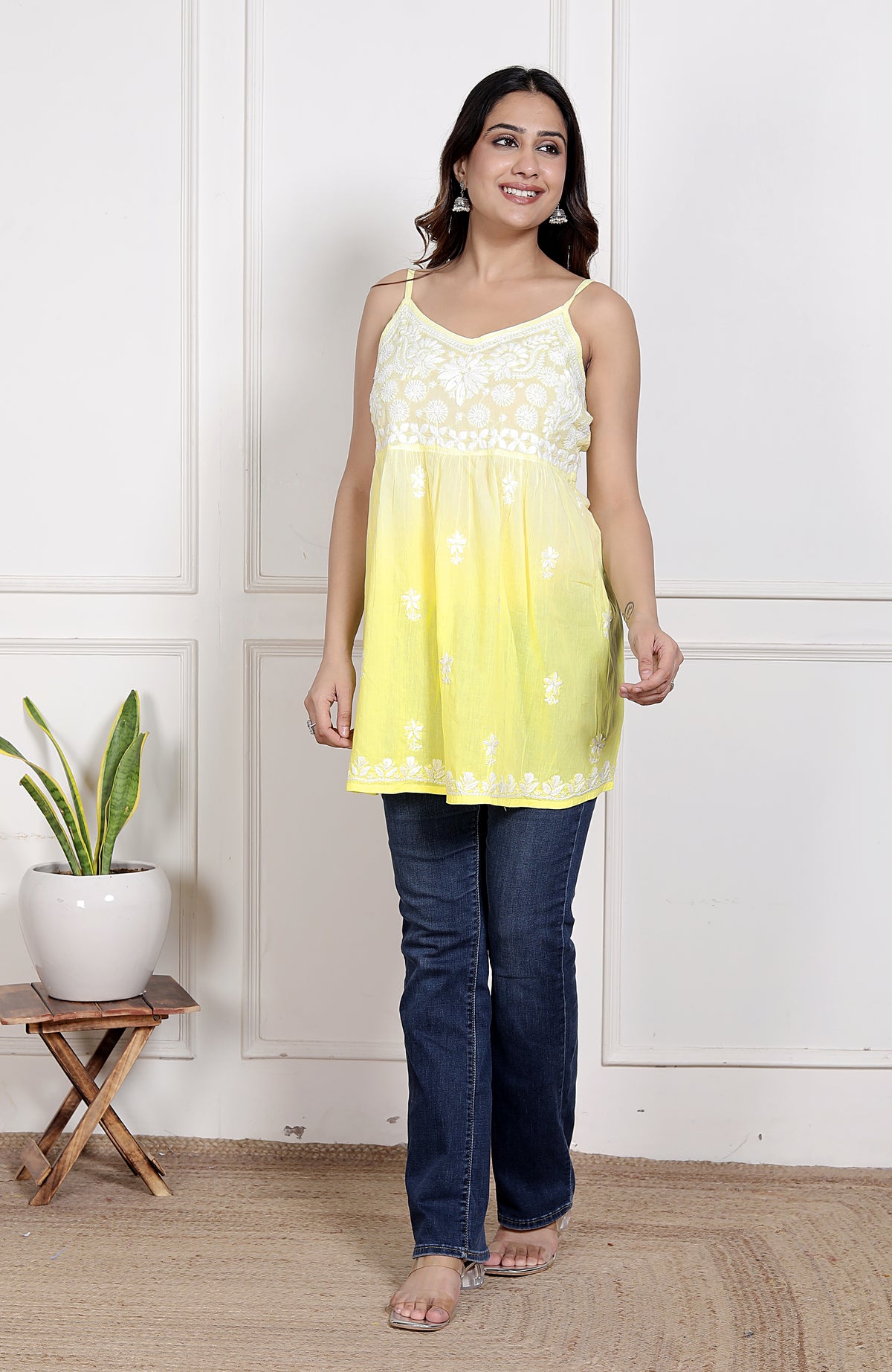 Fida Lemon Yellow Spaghetti Short Top