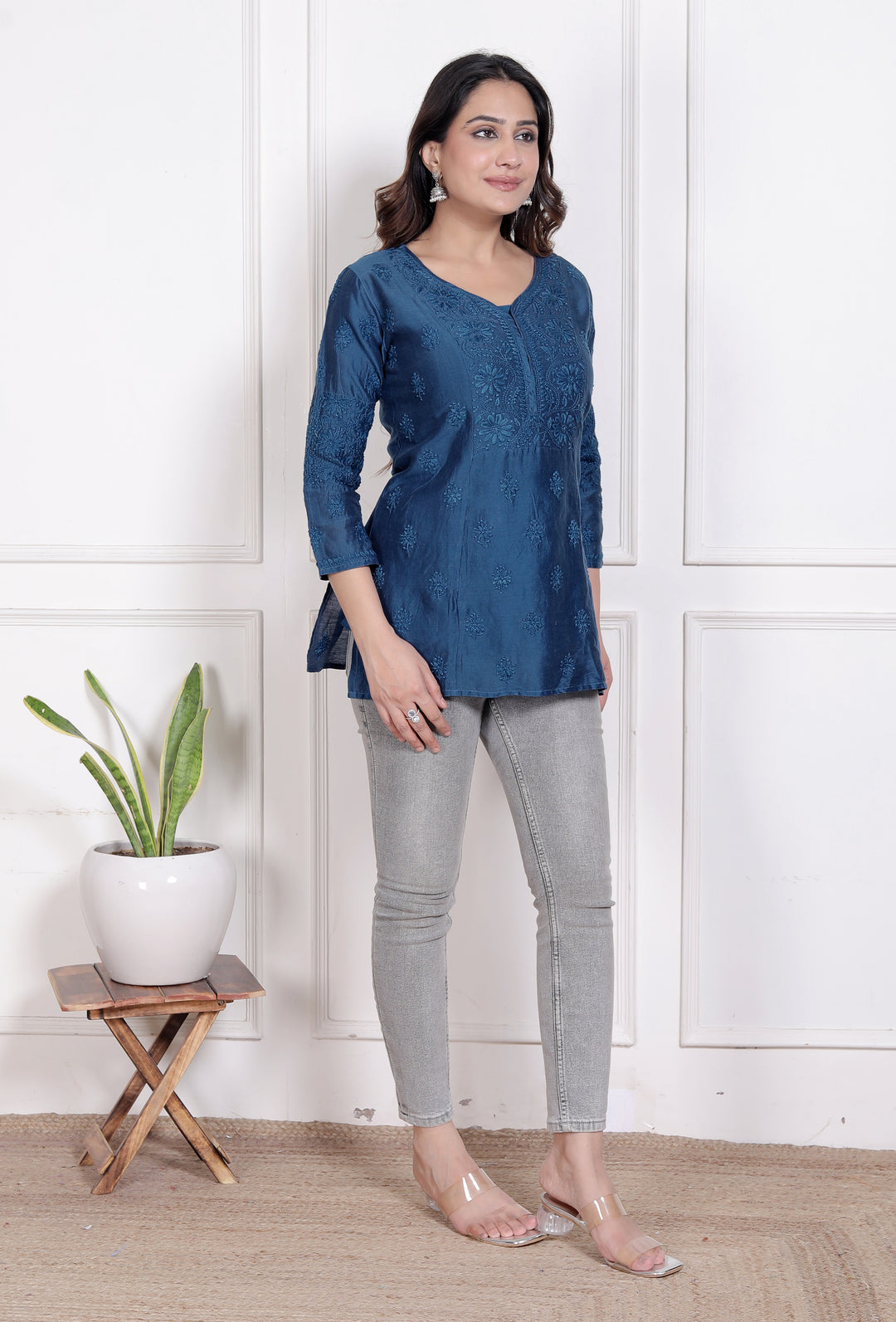 Camila Chanderi Chikankari Short Kurti