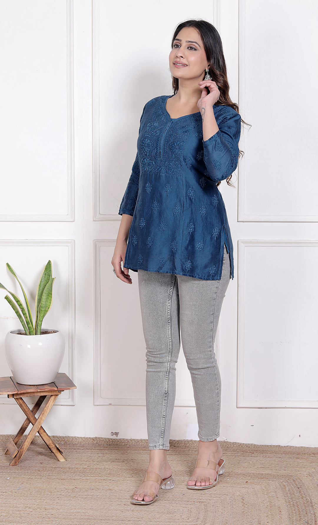 Camila Chanderi Chikankari Short Kurti