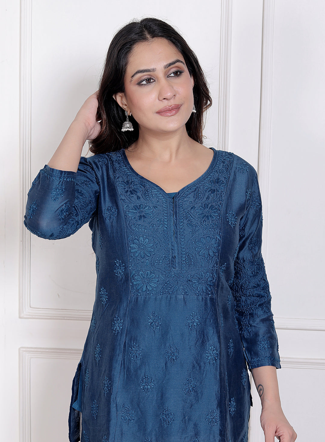 Camila Chanderi Chikankari Short Kurti