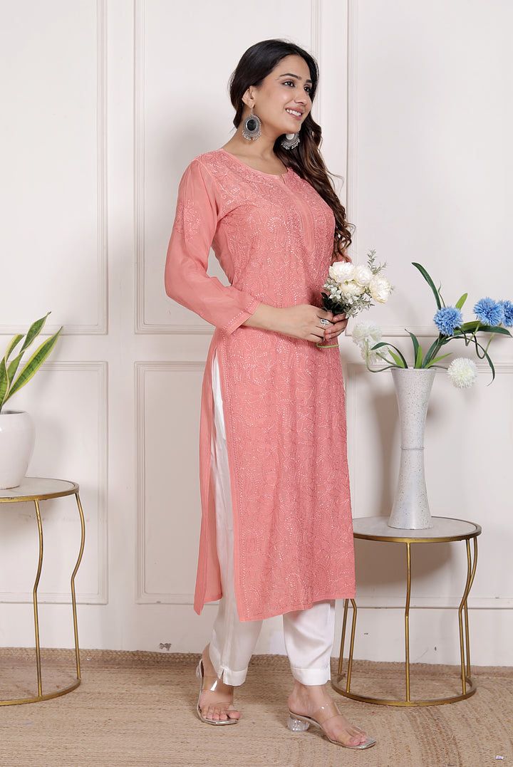 Muslin Chikankari Bakhiya work Kurti