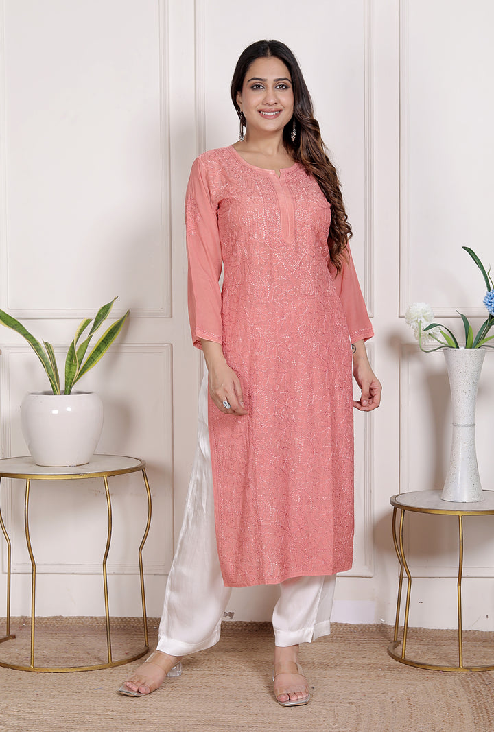 Muslin Chikankari Bakhiya work Kurti