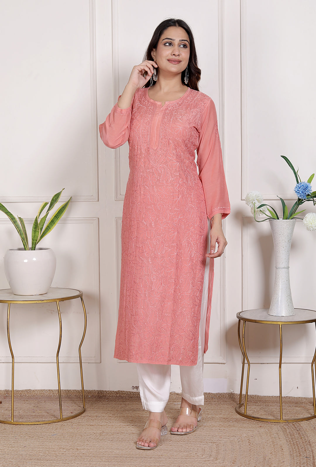Muslin Chikankari Bakhiya work Kurti