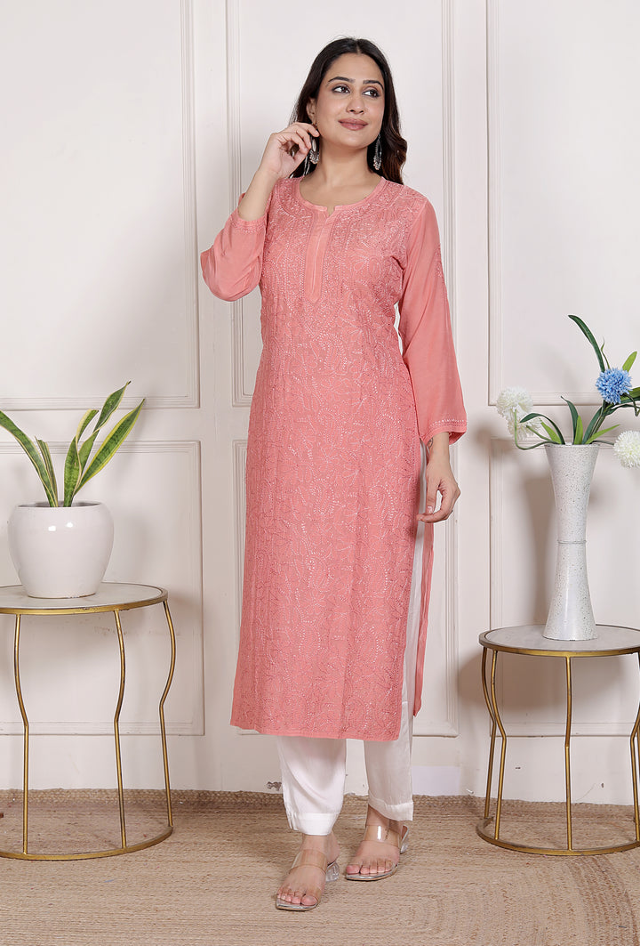 Muslin Chikankari Bakhiya work Kurti