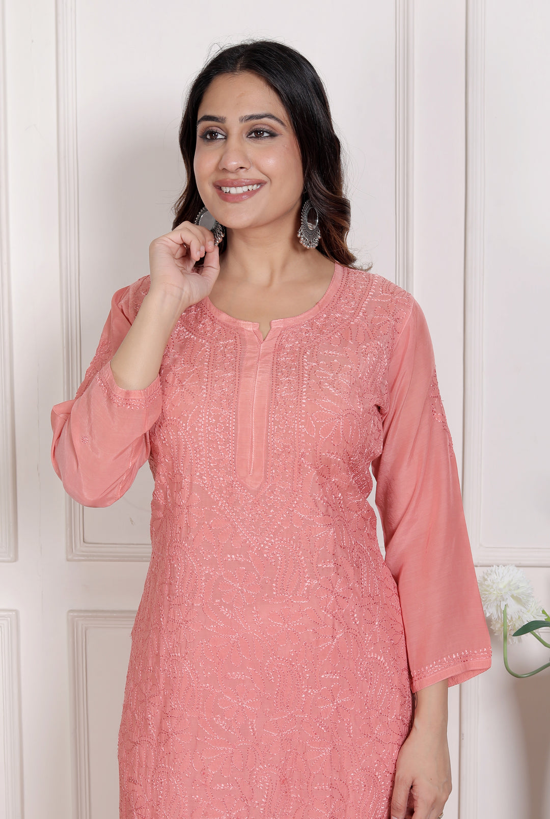 Muslin Chikankari Bakhiya work Kurti