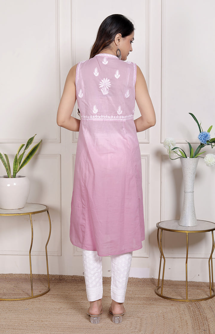 Pankhudi Cotton Chikankari Sleeveless Long Kurti
