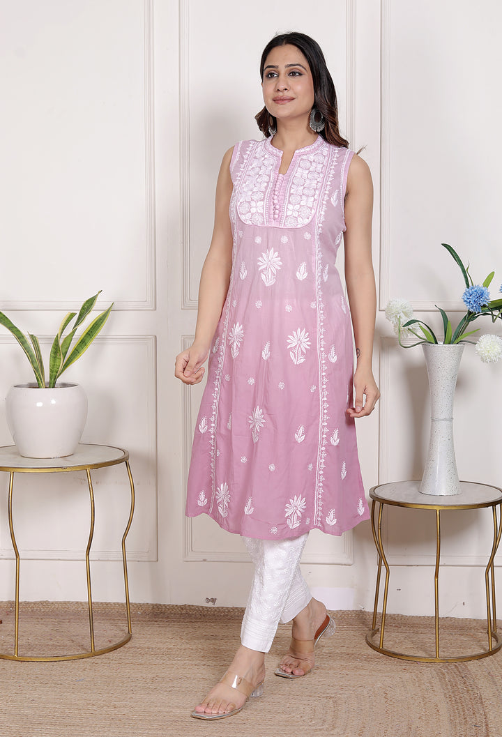 Pankhudi Cotton Chikankari Sleeveless Long Kurti
