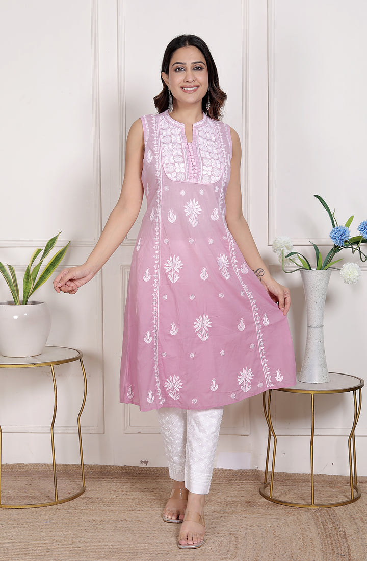 Pankhudi Cotton Chikankari Sleeveless Long Kurti