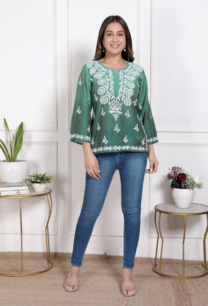 Cristina Chanderi Silk Ombre Short Top