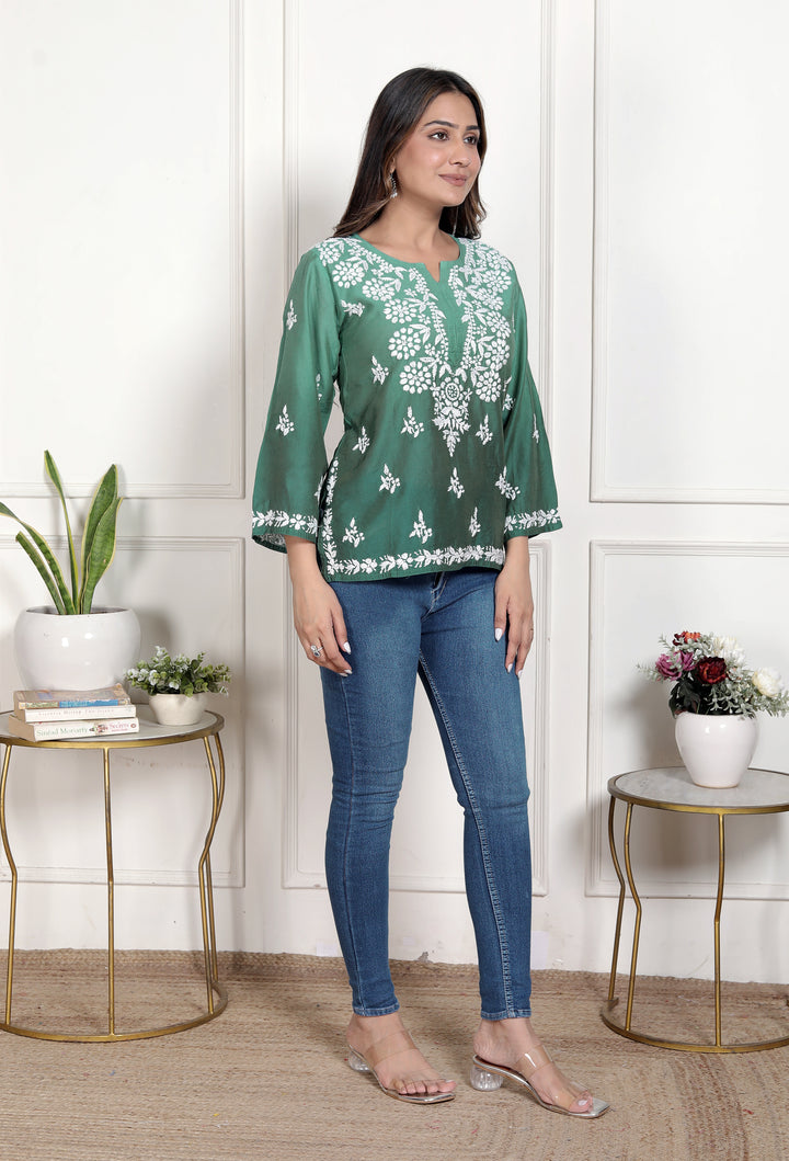 Cristina Chanderi Silk Ombre Short Top