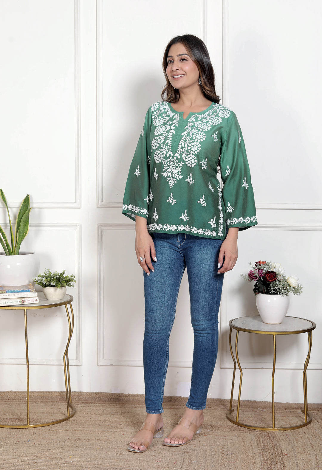 Cristina Chanderi Silk Ombre Short Top