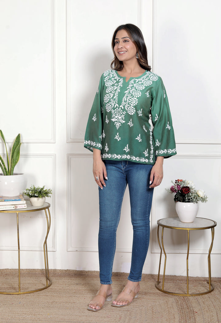 Cristina Chanderi Silk Ombre Short Top