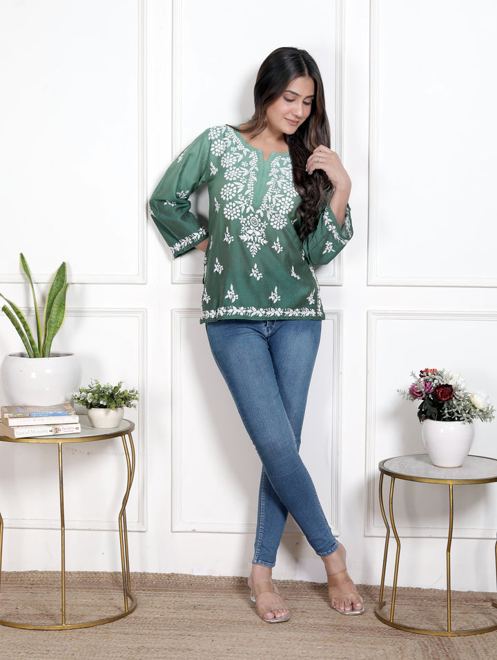 Cristina Chanderi Silk Ombre Short Top