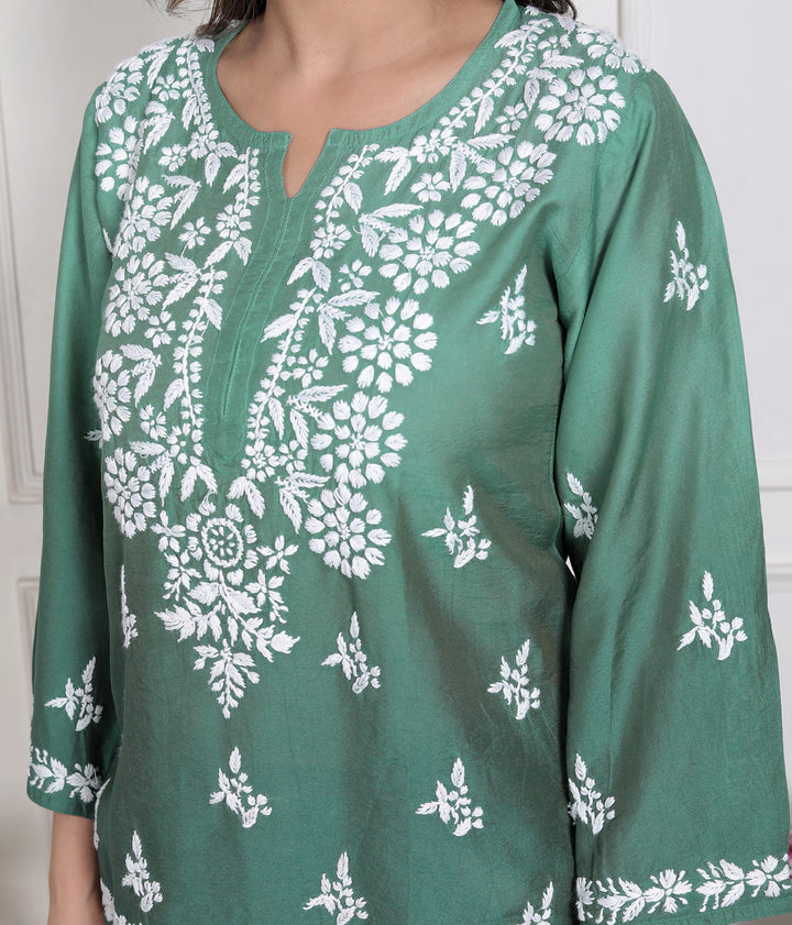 Cristina Chanderi Silk Ombre Short Top