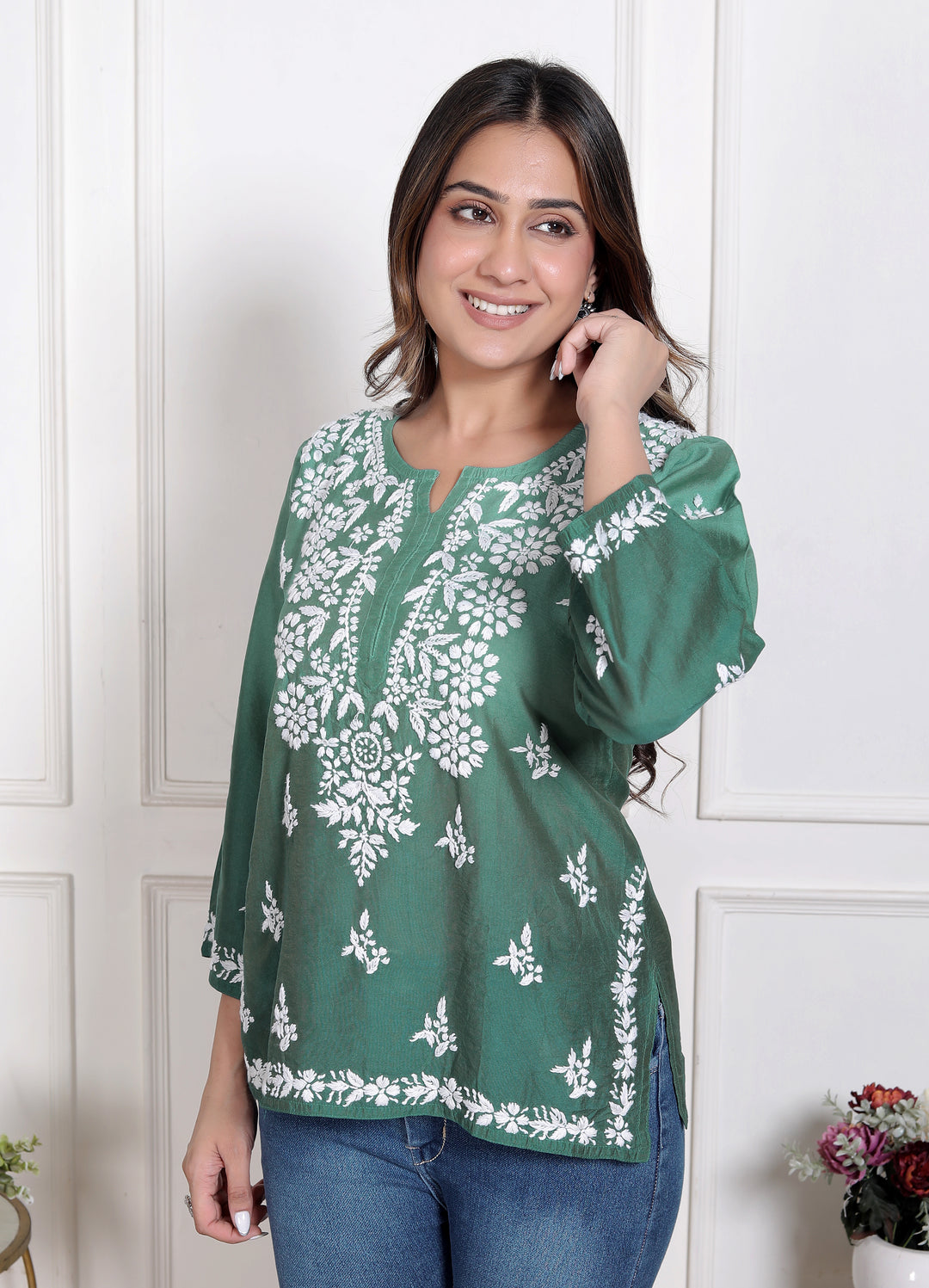 Cristina Chanderi Silk Ombre Short Top