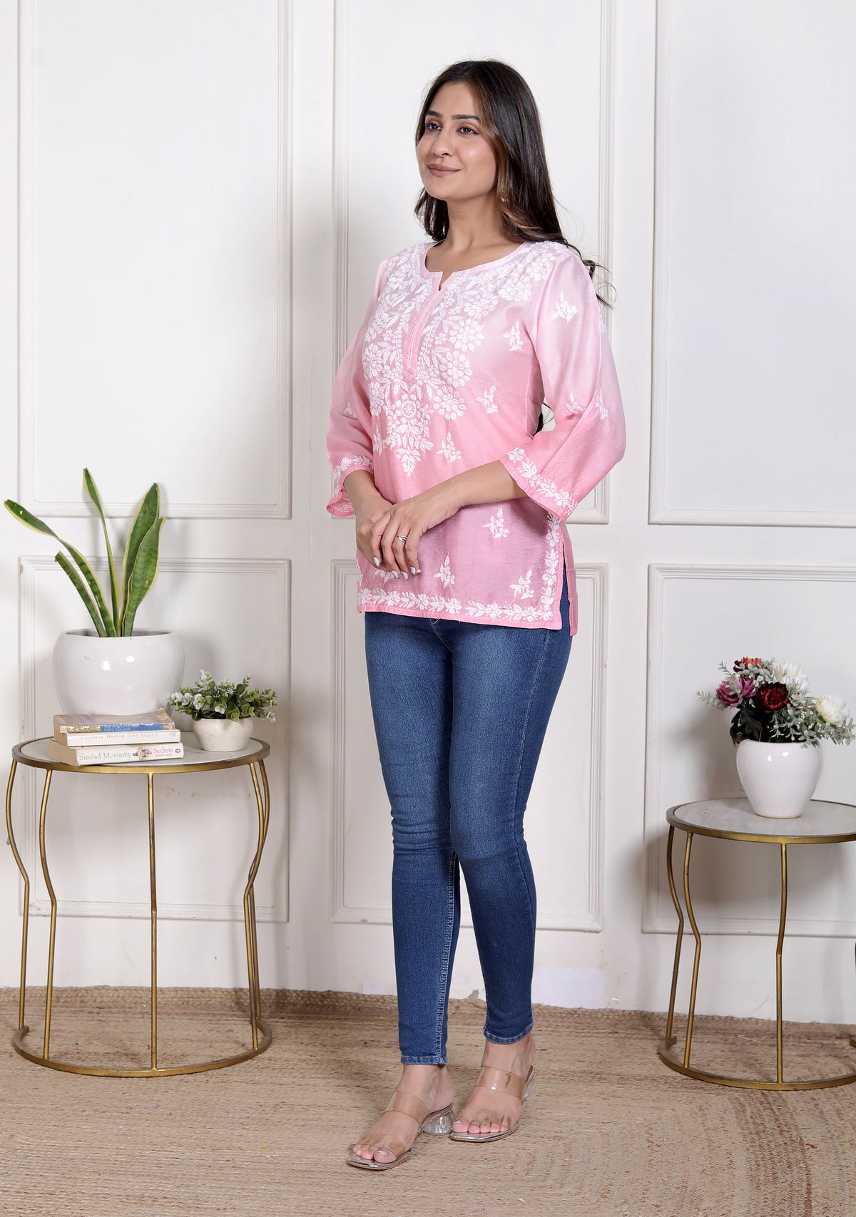 Cristina Chanderi Silk Ombre Short Top