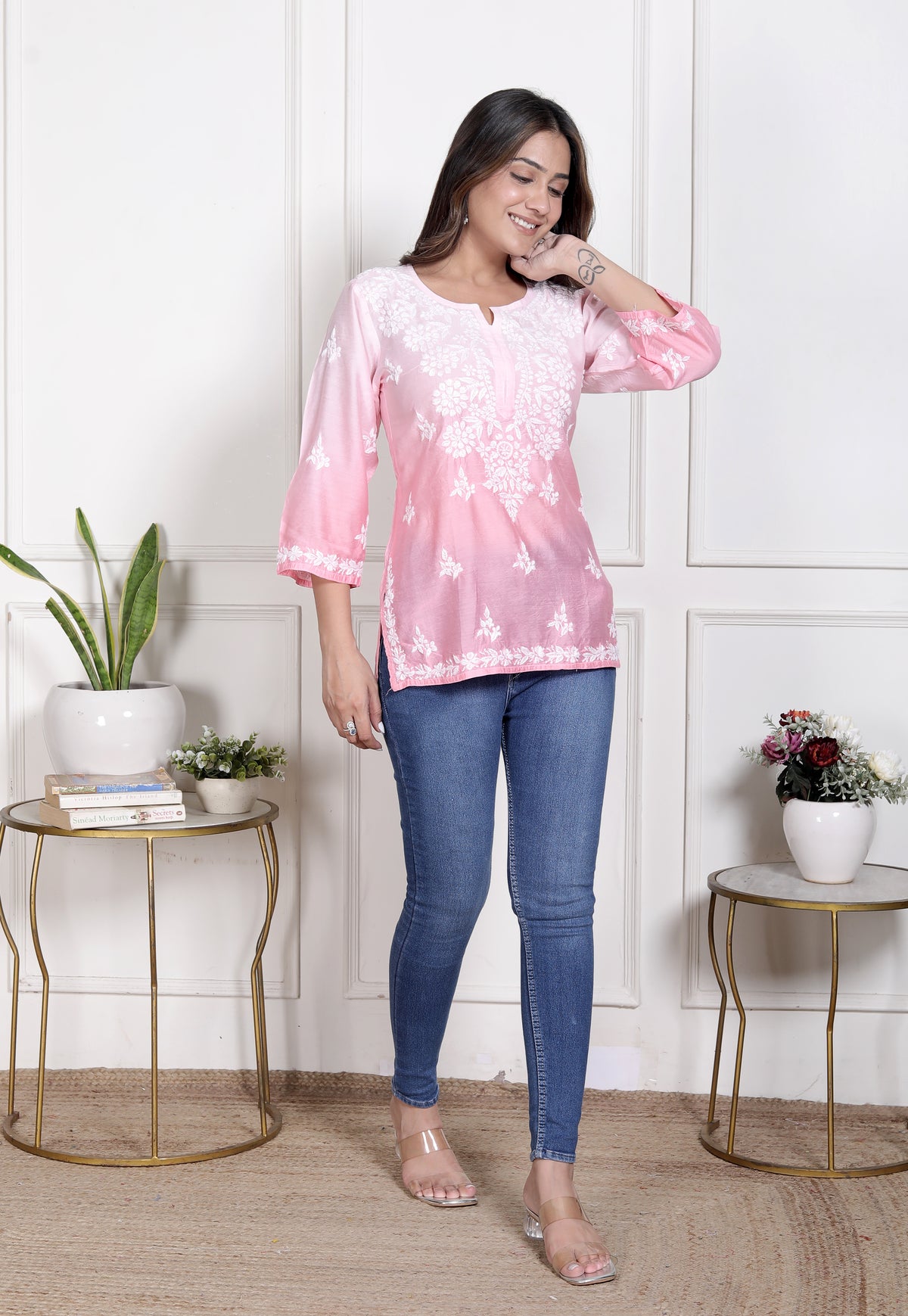 Cristina Chanderi Silk Ombre Short Top