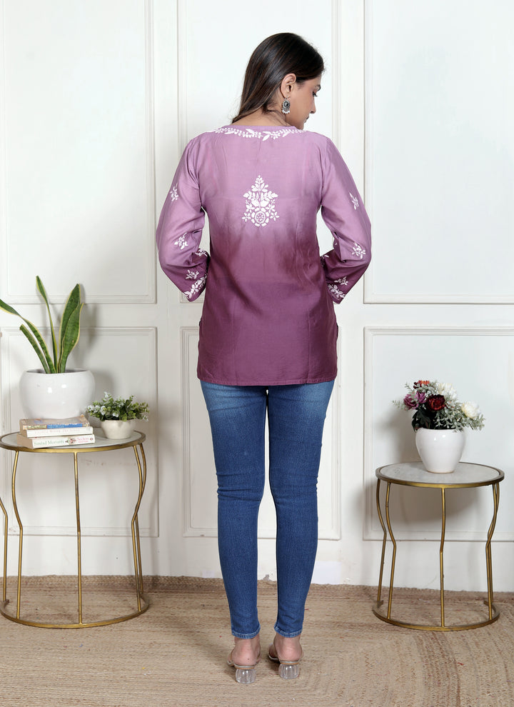 Cristina Chanderi Silk Ombre Short Top