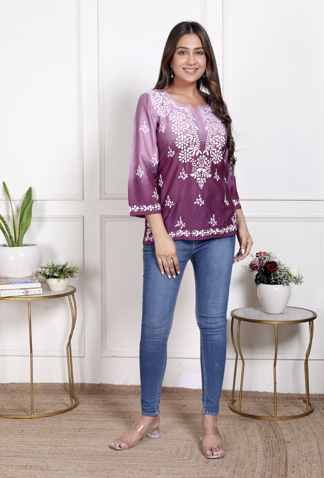 Cristina Chanderi Silk Ombre Short Top