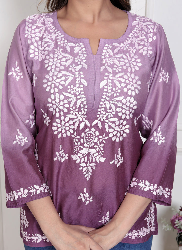 Cristina Chanderi Silk Ombre Short Top