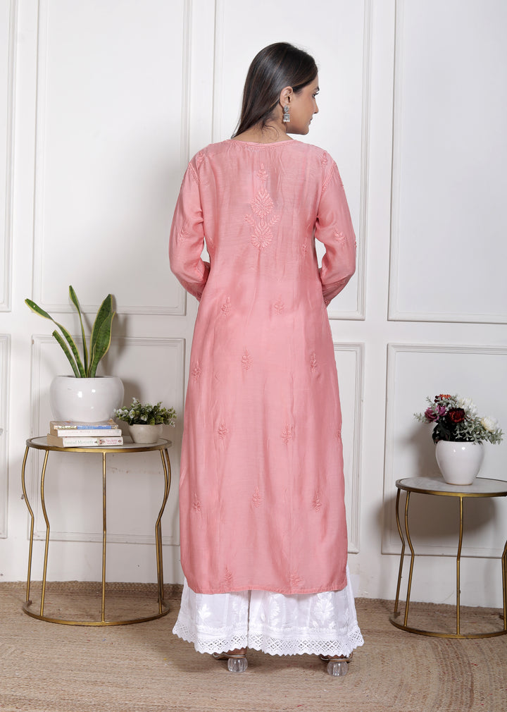 Fawn Muslin Chikankari Long Kurti