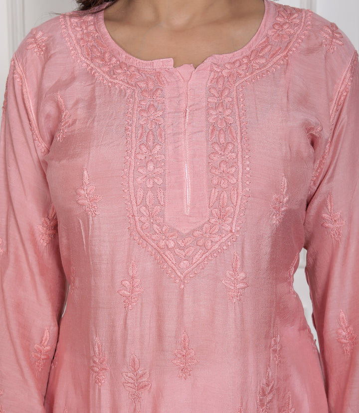 Fawn Muslin Chikankari Long Kurti