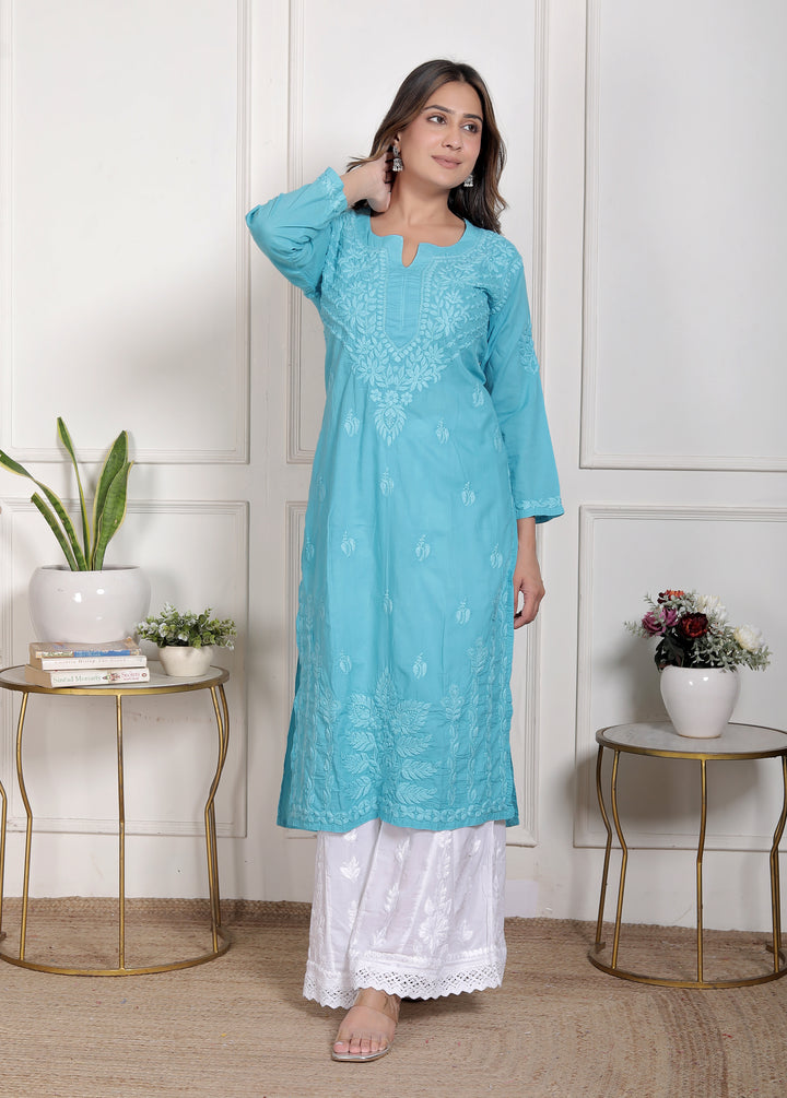 Saify Cotton Chikankari Long Kurti