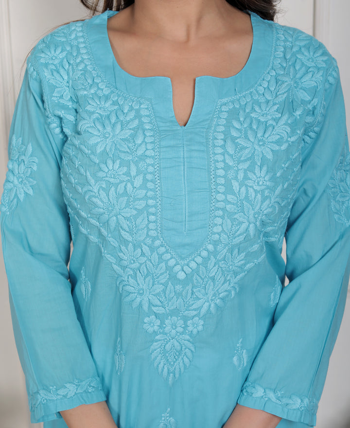 Saify Cotton Chikankari Long Kurti
