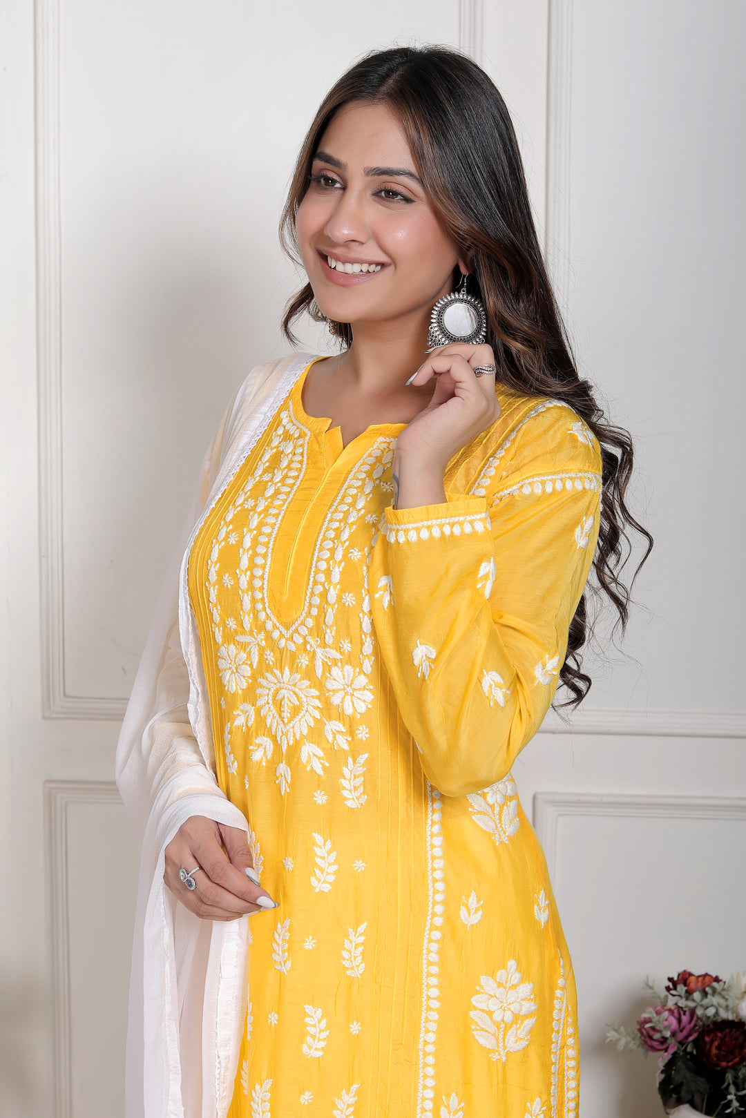 Chikankari Muslin pintex Long Kurti