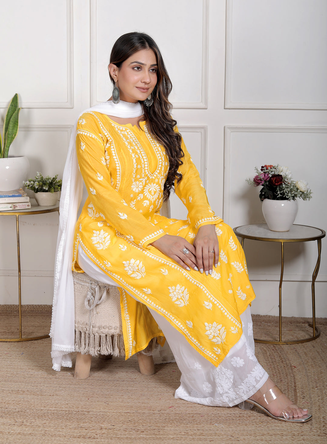 Chikankari Muslin pintex Long Kurti