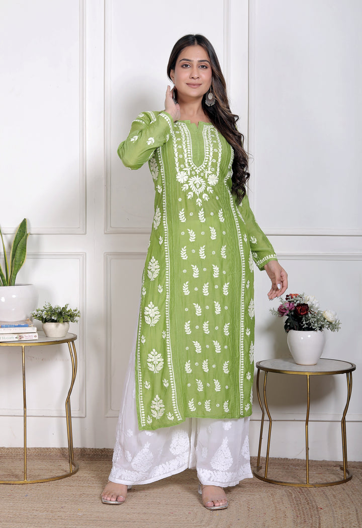 Chikankari Muslin pintex Long Kurti