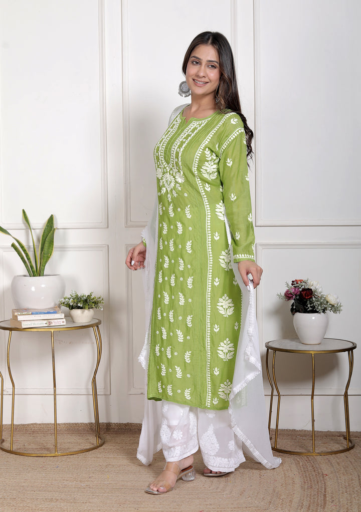 Chikankari Muslin pintex Long Kurti