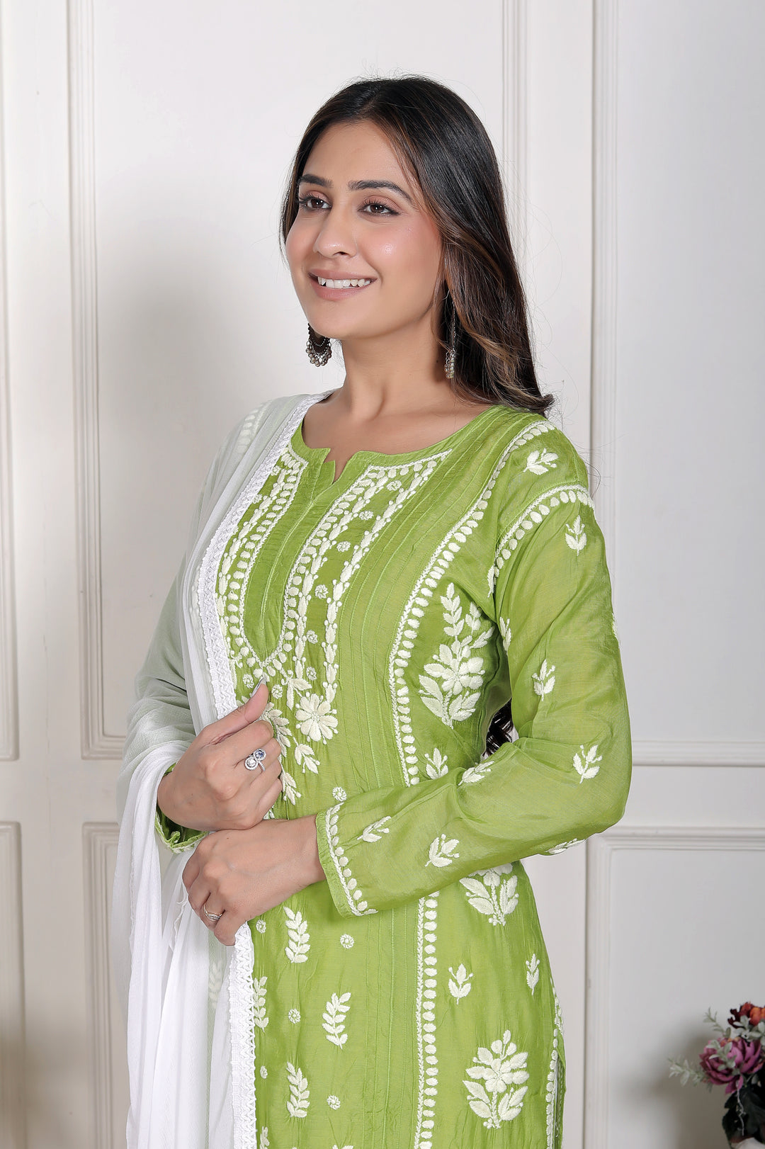 Chikankari Muslin pintex Long Kurti