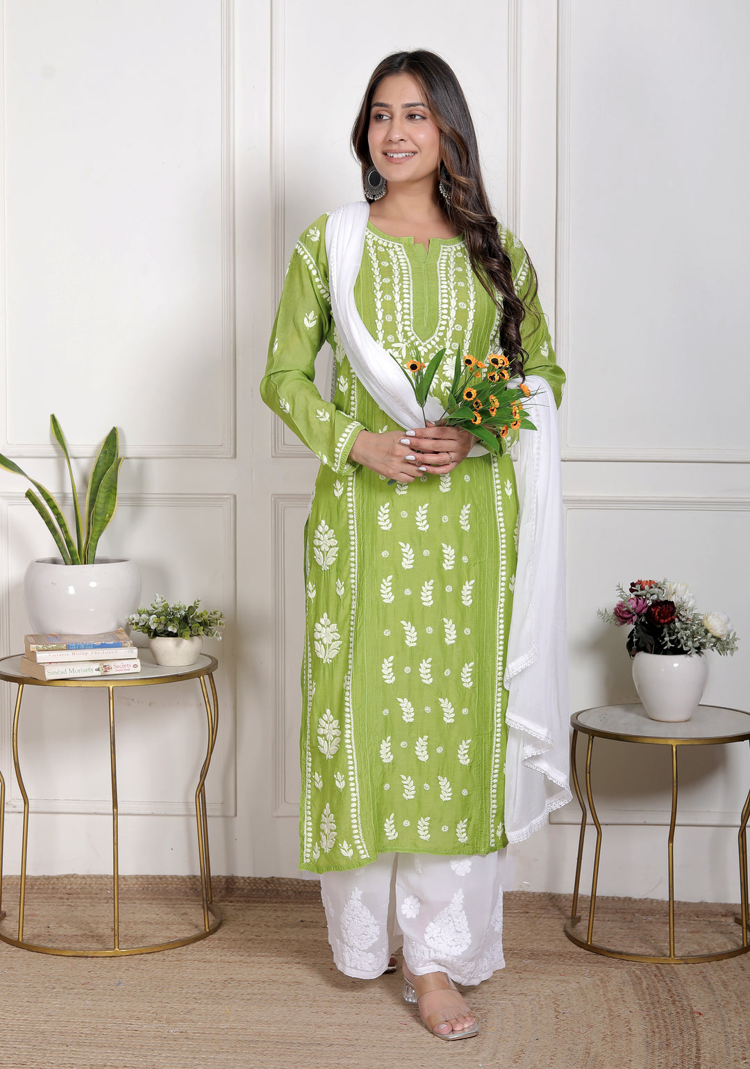 Chikankari Muslin pintex Long Kurti