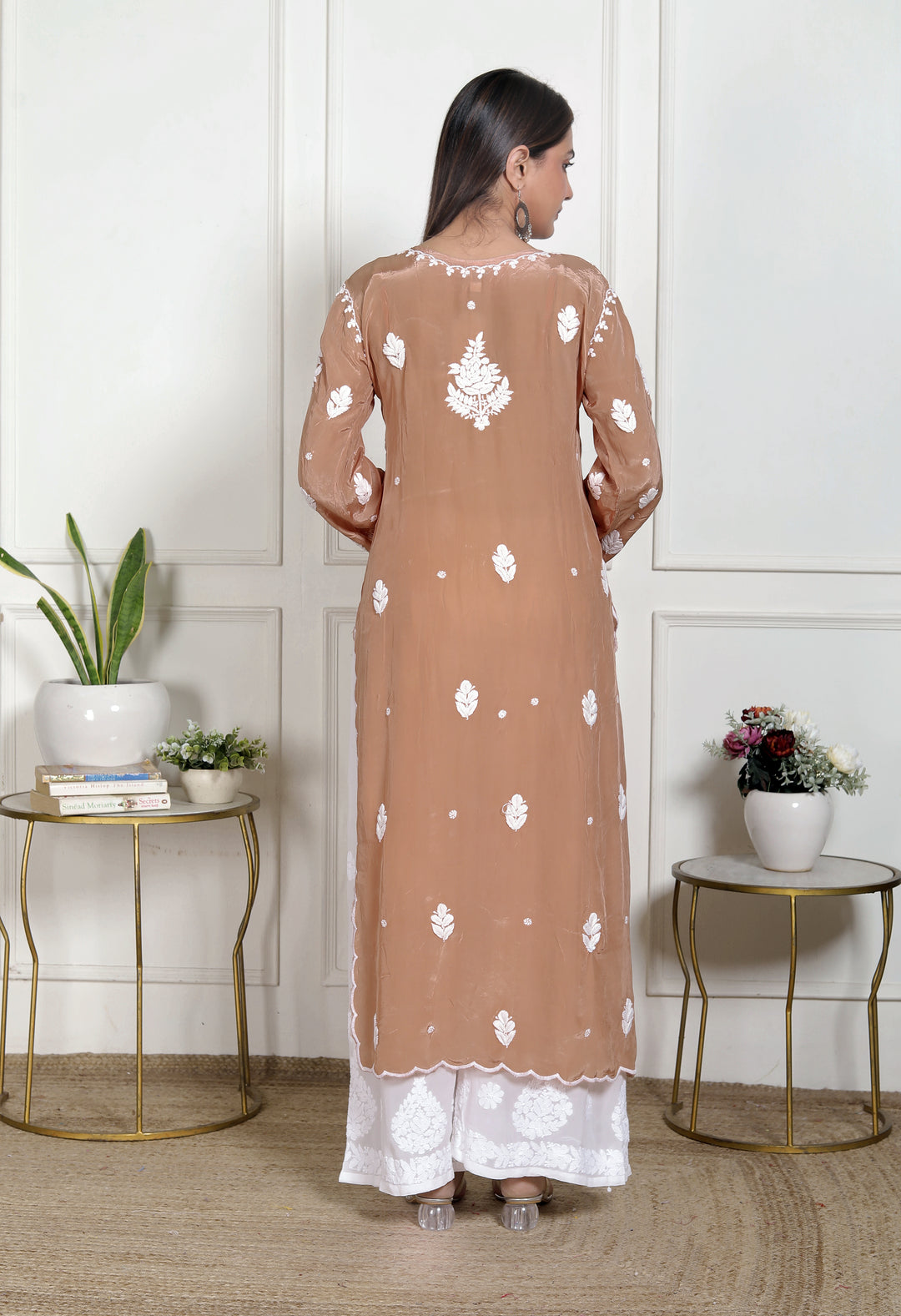 Juhi Modal satin Chikankari Long kurti with Scallops