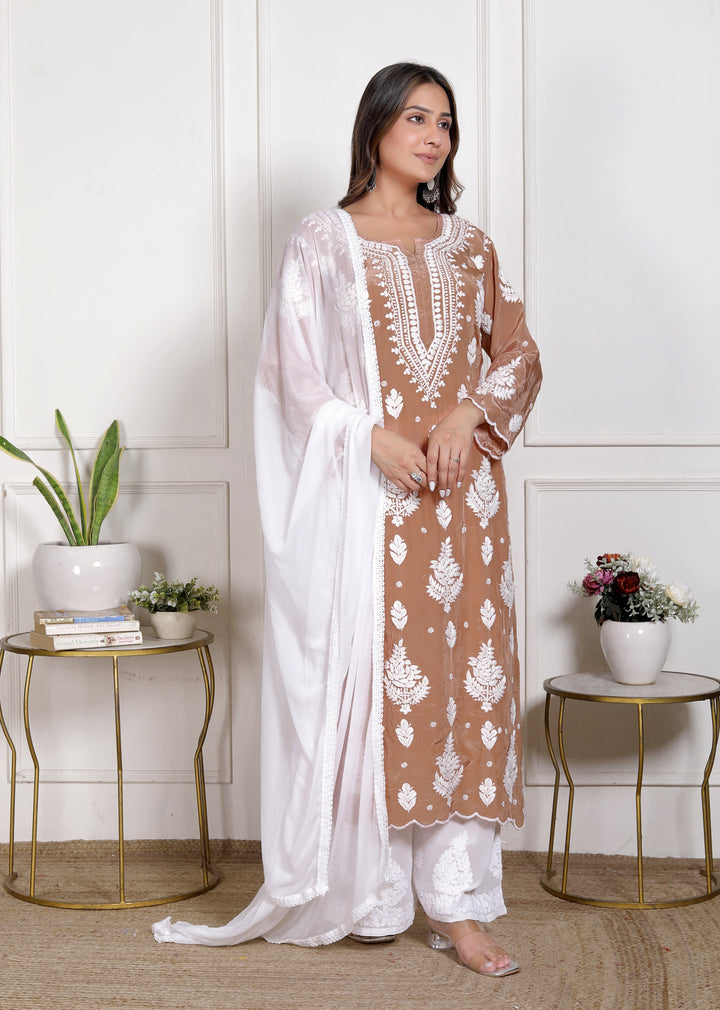 Juhi Modal satin Chikankari Long kurti with Scallops