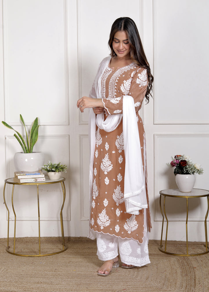 Juhi Modal satin Chikankari Long kurti with Scallops