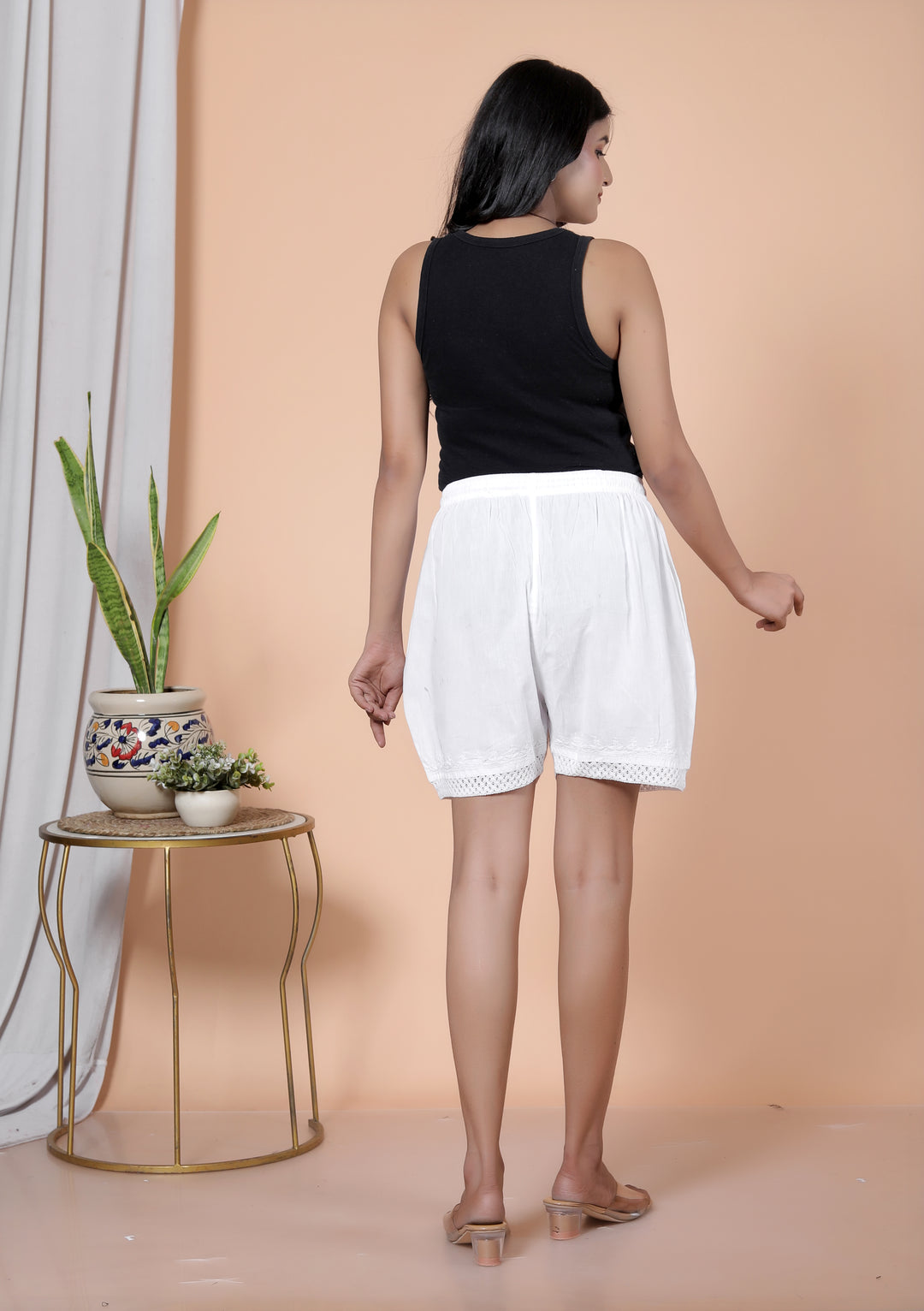White Chikankari Shorts