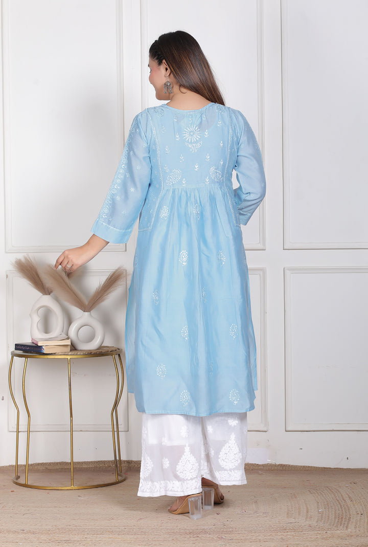 Dua Chanderi Chikankari Long Kurti