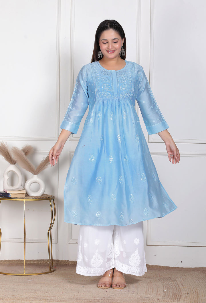 Dua Chanderi Chikankari Long Kurti