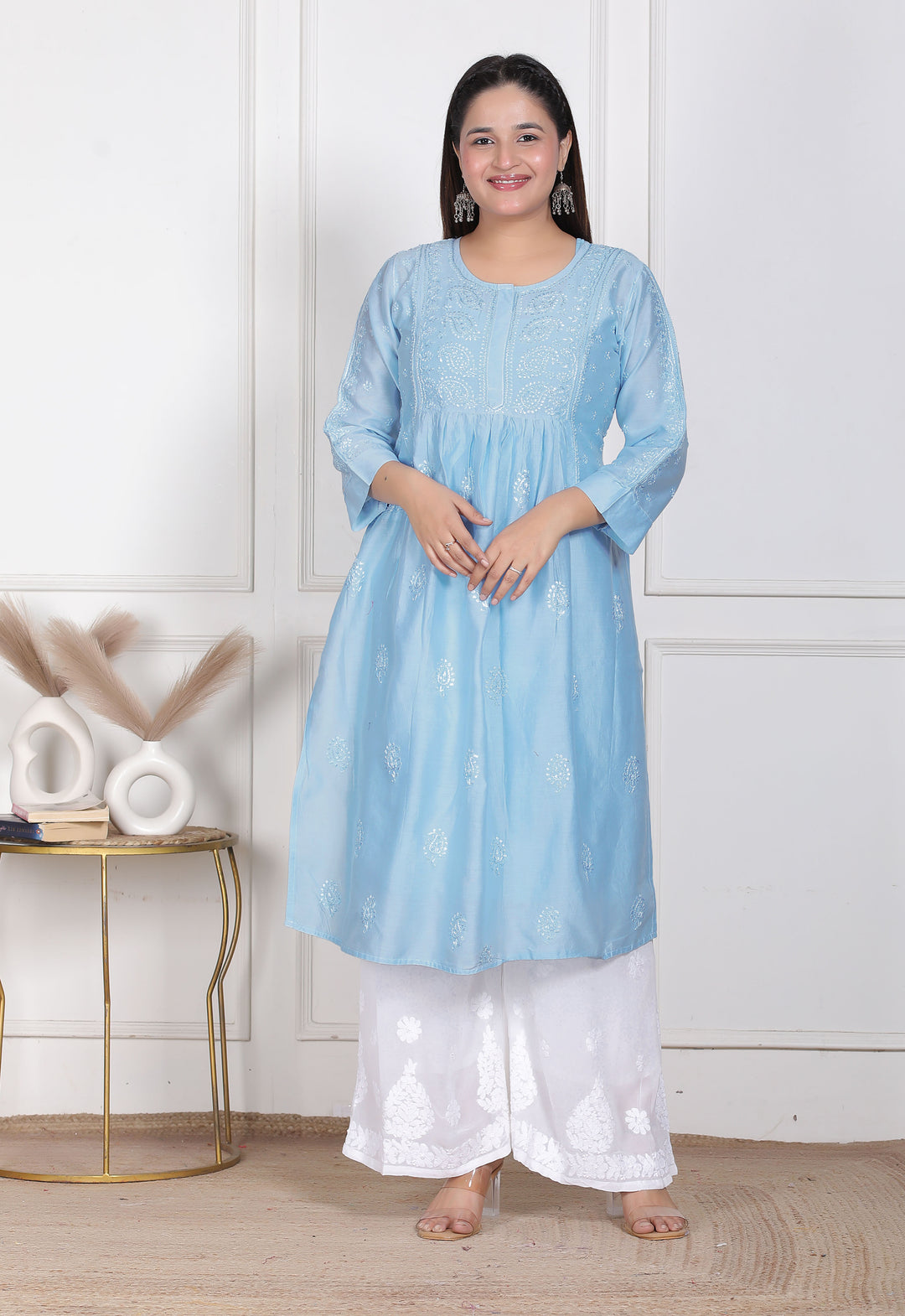 Dua Chanderi Chikankari Long Kurti
