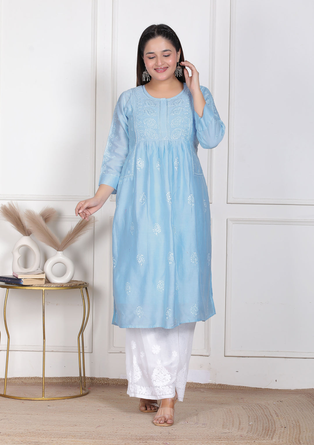 Dua Chanderi Chikankari Long Kurti