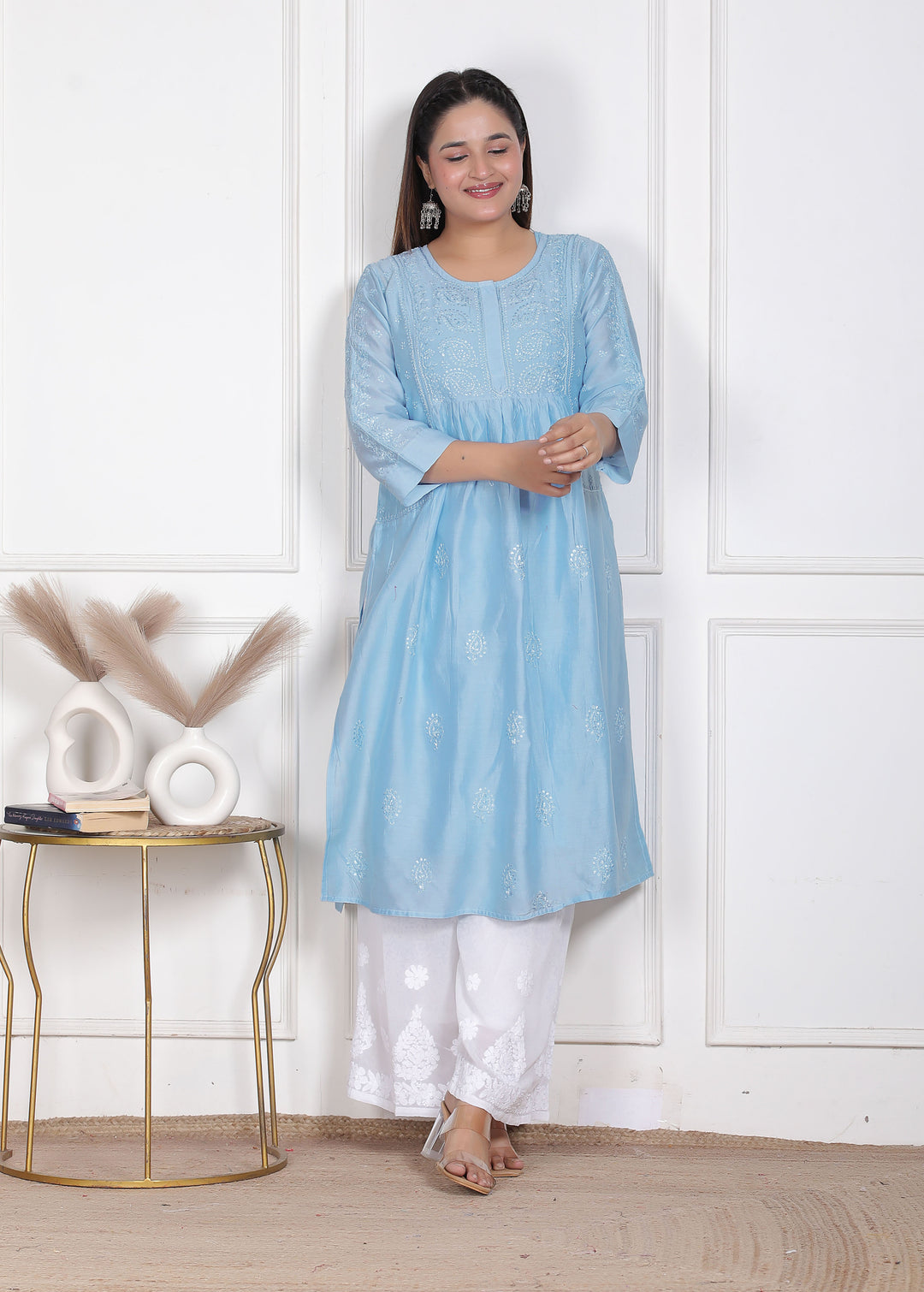 Dua Chanderi Chikankari Long Kurti