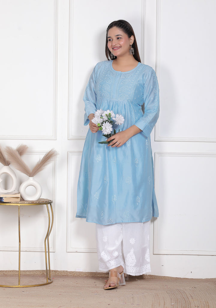 Dua Chanderi Chikankari Long Kurti