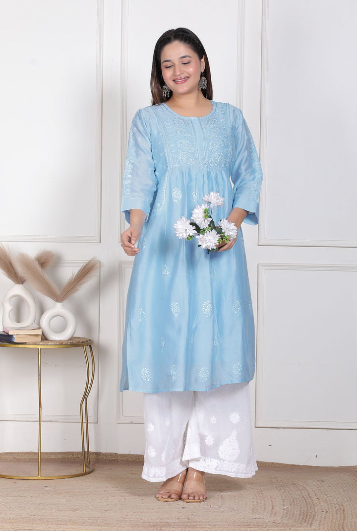 Dua Chanderi Chikankari Long Kurti