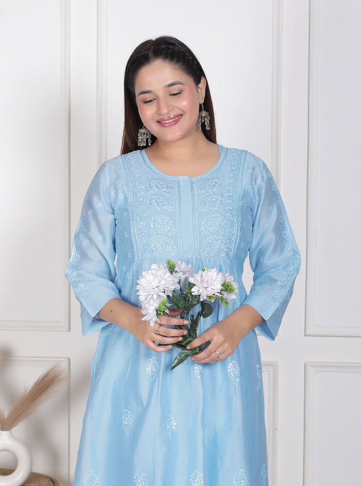 Dua Chanderi Chikankari Long Kurti