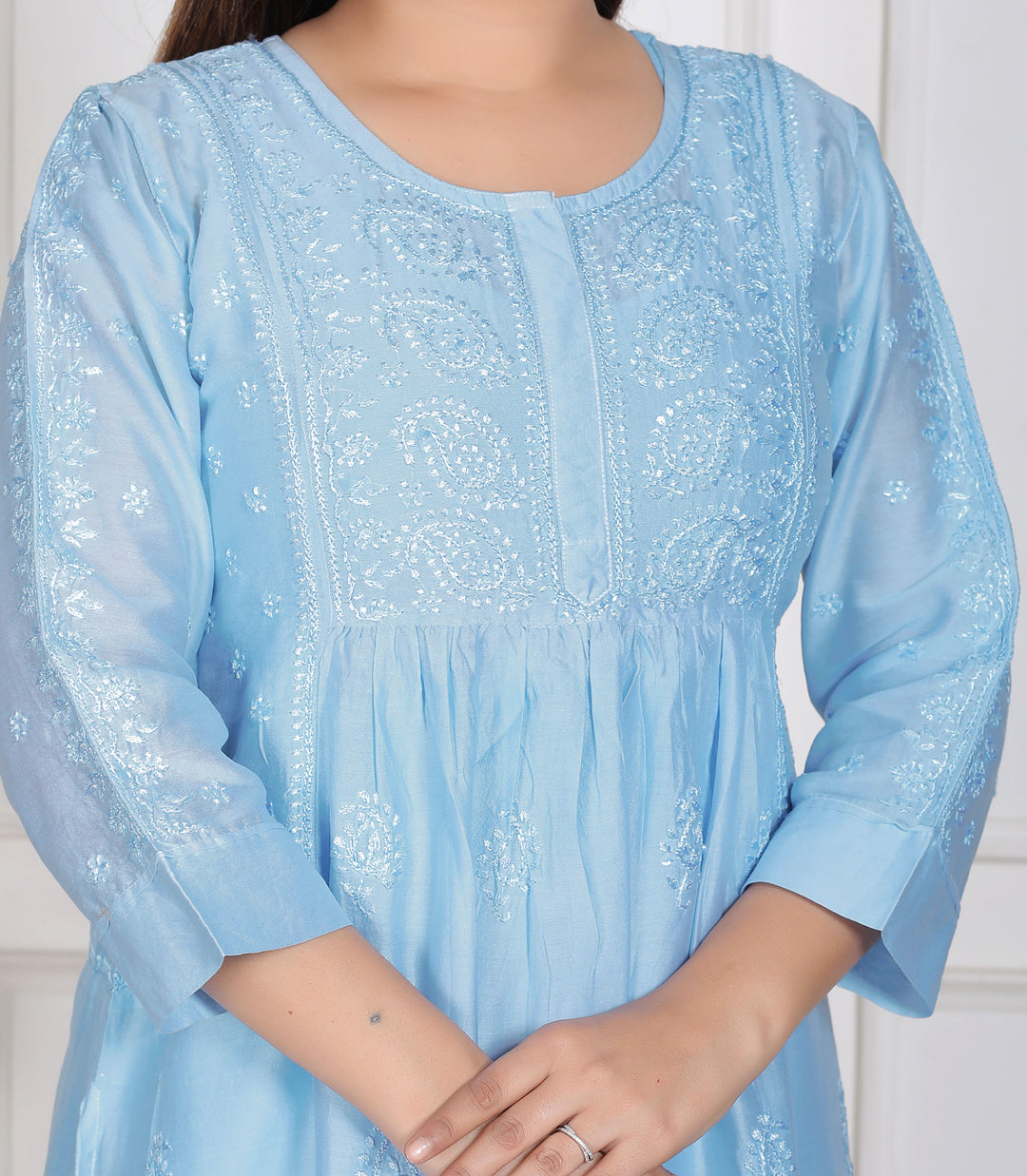 Dua Chanderi Chikankari Long Kurti