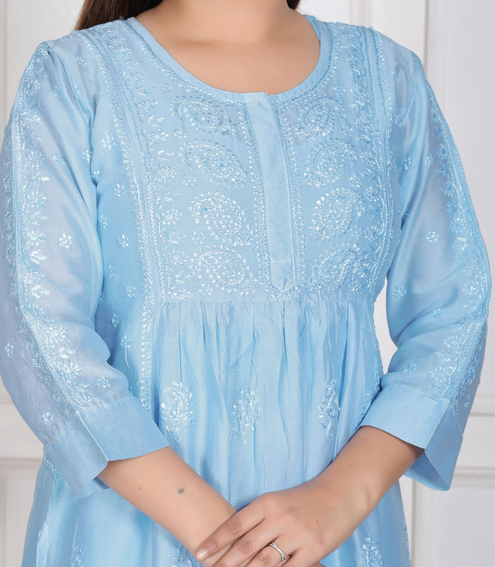 Dua Chanderi Chikankari Long Kurti