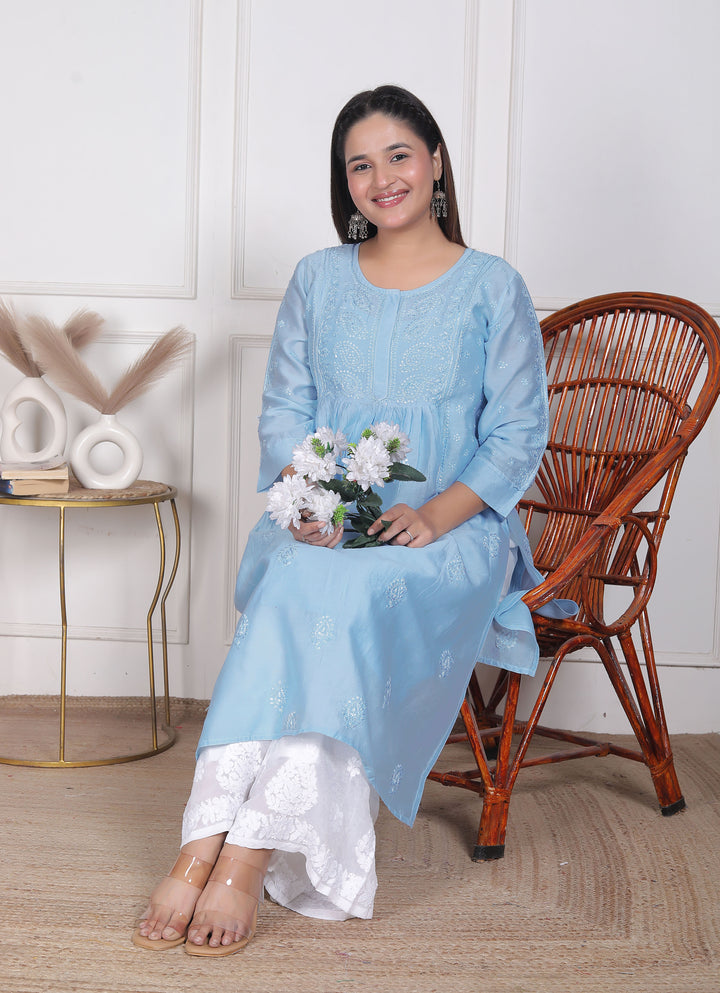 Dua Chanderi Chikankari Long Kurti