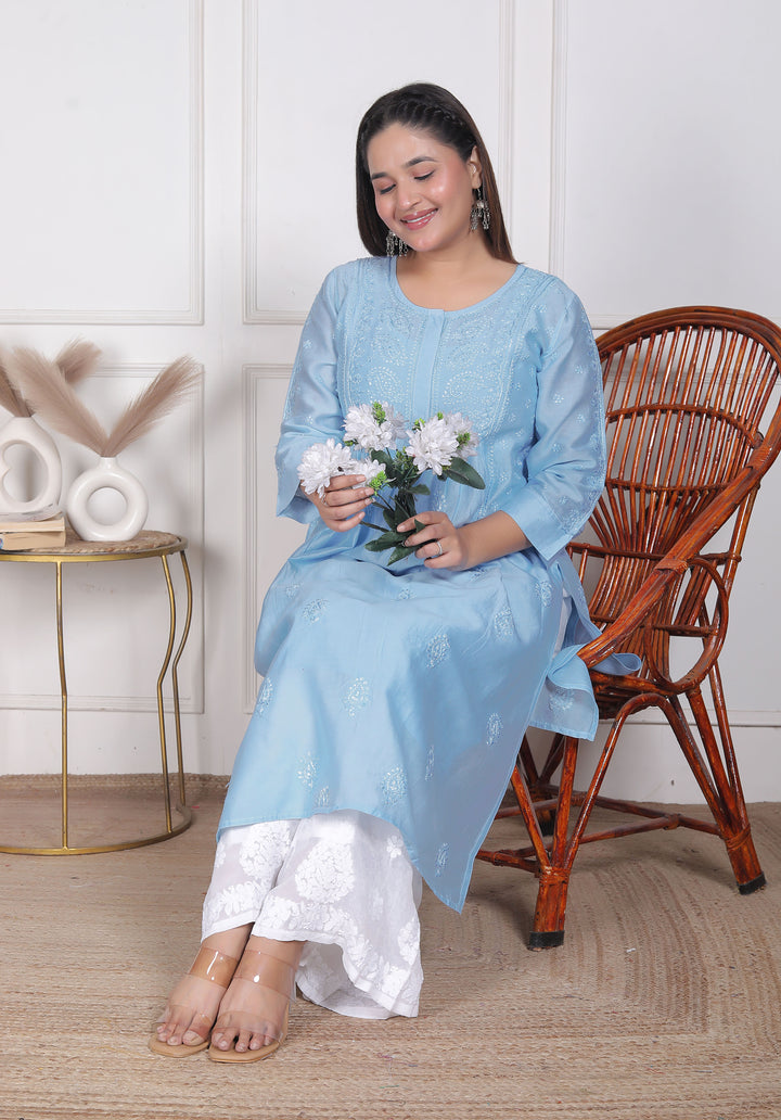 Dua Chanderi Chikankari Long Kurti